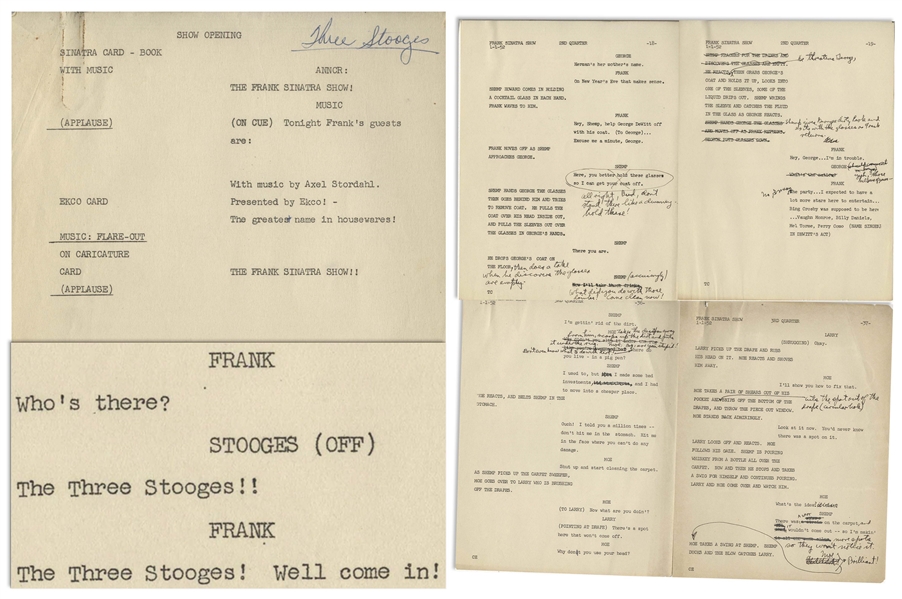Moe Howard's 37pp. Script for The Three Stooges' Appearance on ''The Frank Sinatra Show'' With Shemp -- Dated January 1952, With Edits Throughout Not Necessarily by Moe -- Unbound, Very Good Condition
